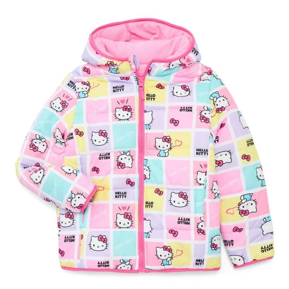 Hello Kitty Pastel Checkered Puffer Jacket Reversible